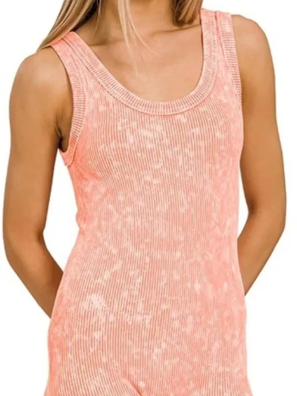 Zenana Stone Washed Ribbed Seamless Romper - NWT - Coral (see pic) S/M